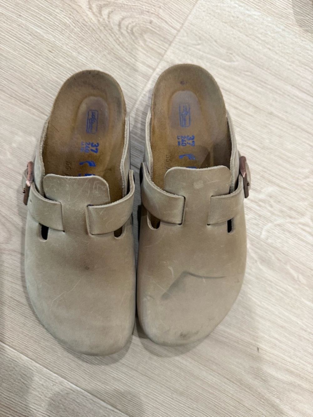 Taupe Slip-On Clogs with Buckle Accent